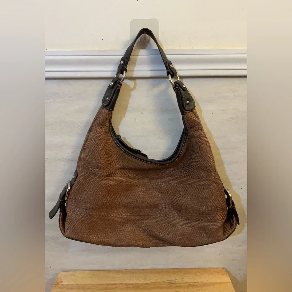 Worthington Elegant Brown Woven Hobo Bag with Brown Accents